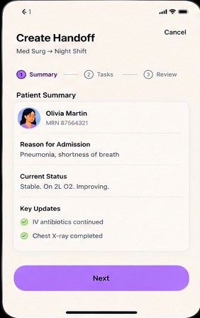 Create handoff screen with patient summary