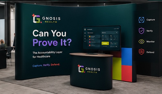 GNOSIS Health event booth asking: Can you prove it?